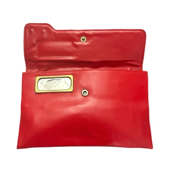 VTG 70s 80s Red Leather Convertible Clutch Shoulder Bag • Mirror • Deco Revival - Picture 5 of 16